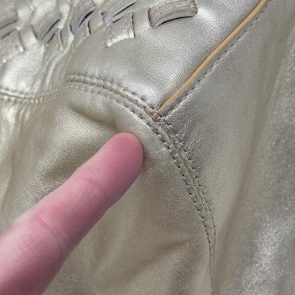 COACH North South Metallic Woven Leather Gold Shoulder Bag Tote - Picture 8 of 8